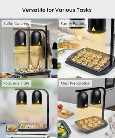 SYBO DL2112 Commercial Grade Food Heat Lamp, Portable Electric Food Warmer, 2-Bulb 500W with Free-Standing, Black - Image 6