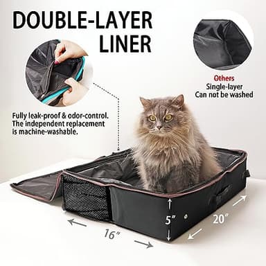 PETKARAY Travel Litter Box, Cat Portable Litter Box, Foldable Travel Kit for Cats in Car, Includes Replacement Liner with Collapsible Zipped Lid - Image 4