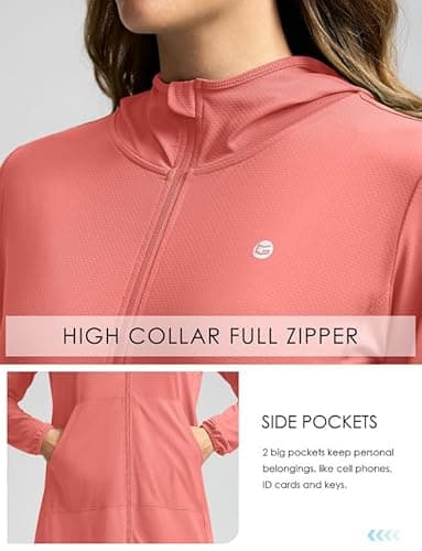 Women's UPF 50+ Swim Cover Up Sun Protection Hoodie Long Jacket SPF Lightweight Beach Cover Ups for Women(Coral,XXL) - Image 4