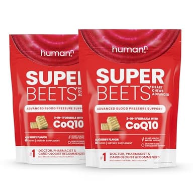 HumanN SuperBeets Heart Chews Advanced - 100mg of CoQ10 Plus Beetroot & Grape Seed Extract, 120 Count - Image 1