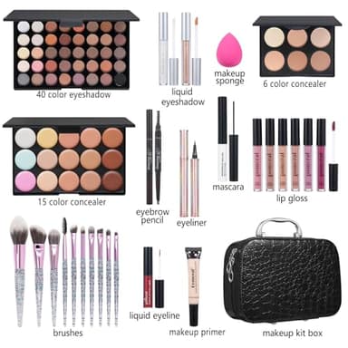 Makeup Kit For Girls,Full Makeup Set For Wonmen Includes 40 Colors Eyeshadow Palette Lip Gloss Liquid Lipstick Make up Sponge Brushes Eyebrow Concealer With Makeup Bag - Image 2