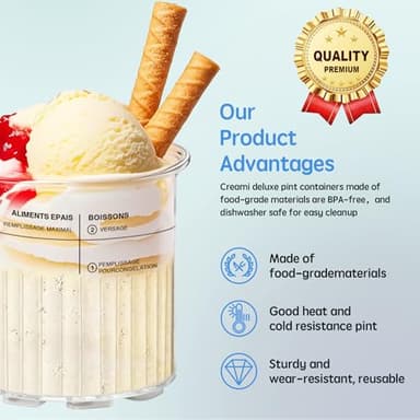 4 Pack Creami Deluxe Pints & Lids for Ninja, 24 Oz Compatible with NC500 NC501 Series Ice Cream Makers, with 5 Spoons & 64 Writable Labels, BPA-Free & Dishwasher Safe, 4 Color Lids - Image 3