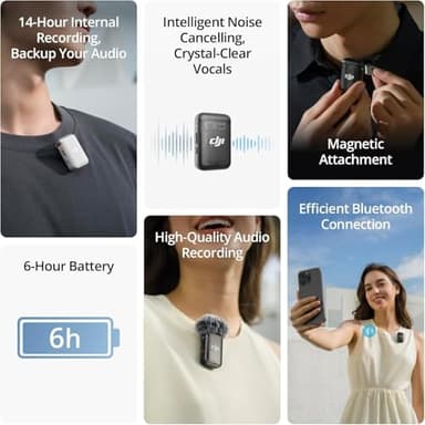 DJI Mic 2 Transmitter (Shadow Black), Wireless Microphone with Intelligent Noise Cancelling, 14-Hour Internal Recording, 6-Hour Battery, Magnetic Attachment, Bluetooth Microphone, YouTube, Vlogs - Image 2