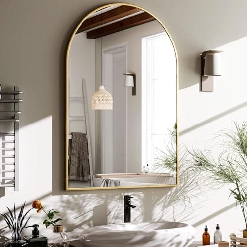HARRITPURE 20"x30" Arched Bathroom Mirror - Wall Mounted Mirror - Gold Arch Mirror - Aluminum Alloy Frame Bathroom Mirror Living Room, Bedroom and Entryway - Image 1