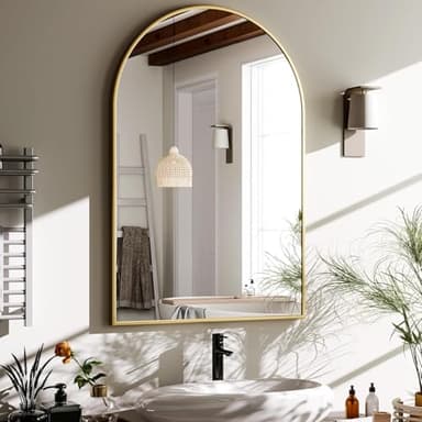HARRITPURE 20"x30" Arched Bathroom Mirror - Wall Mounted Mirror - Gold Arch Mirror - Aluminum Alloy Frame Bathroom Mirror Living Room, Bedroom and Entryway - Image 1