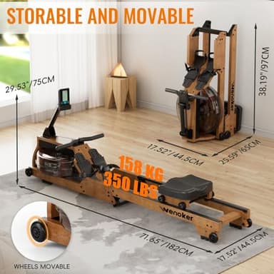 WENOKER Water Rowing Machine for Home Use, Wooden Foldable Rower Machine with Adjustable Monitor & Bluetooth APP, Large Water Tank & Comfortable Seat for Immersive Water Rower, 350LBS Weight Capacity - Image 4