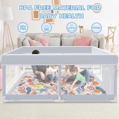 XVISHX Baby Playpen with Mat, 65 x 50 Inch Play Pen Playards, Playpen for Babies and Toddlers, Baby Playard for Indoor & Outdoor Active Center Game Fence, Skin-Friendly Fabric and Soft Breathable Mesh - Image 4