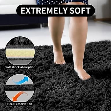 Merelax Soft Fluffy Rugs for Bedroom Living Room, 2x6 Hallway Runner Rugs, Furry Shag Bedside Area Rug Indoor Accent Floor Carpet, Plush Fuzzy Rug for Dorm Nursery Kids Room Decor, Black - Image 5