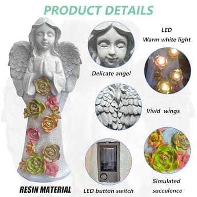 VIOYOUNS Angel Solar Garden Outdoor Statues with Succulent Plants and 6 LED Lights– Outside Solar Garden Decor Figurines -Remembrance & Sympathy Gifts Decorations - Image 6