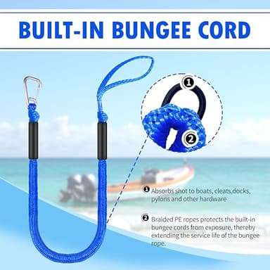 4FT Bungee Dock Lines for Boat | Single Hook Dock Rope | Ideal Boat Ropes for Kayak, Jet Ski & Pontoon (Blue) - Image 6