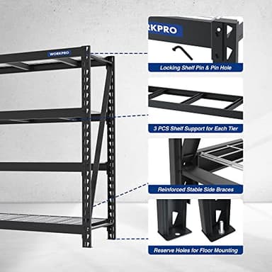 WORKPRO 68" Ultra Wide 4-Tier Metal Garage Shelving Unit, 68"W x 24"D x 65"H, 7200 LBS Capacity, Heavy Duty Storage Utility Rack, Industrial Adjustable Shelves for Shop Warehouse Basement, Pack of 2 - Image 4