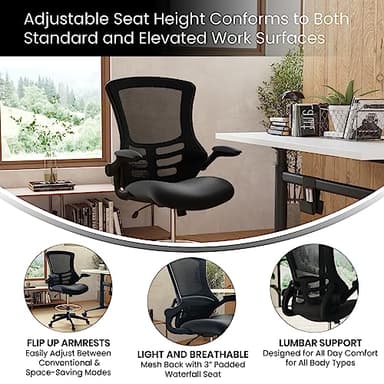 Flash Furniture Kelista Mid-Back Swivel Office Chair with Adjustable Seat Height, Ergonomic Mesh Desk Chair with Flip-Up Armrests, Black - Image 4