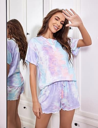 Ekouaer Tie Dye Pajamas Set Womens Loungewear Sleepwear 2 Piece PJ Sets - Image 4
