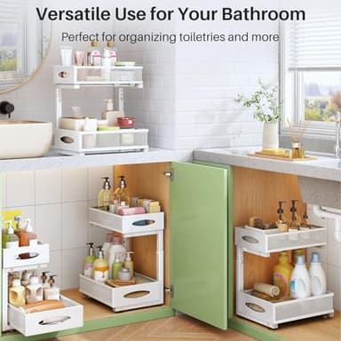 Under Sink Organizer, 2 Tier Pull out Cabinet Organizer Baskets with Mesh Sliding Drawers, Slide out Storage Shelf for Home, Kitchen, Bathroom, Pantry, Office Cabinet(1 Pack, White) - Image 8