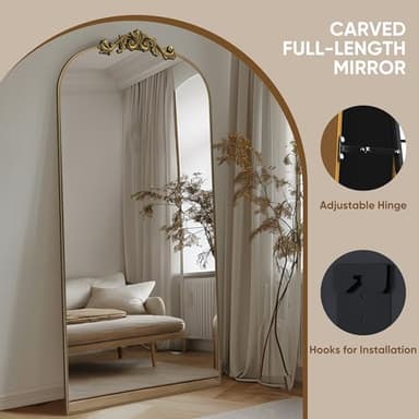 Antok Arched Full Length Mirror, 71"x28" Floor Mirror with Carved, Full Body Mirrors for HomeDecor, Standing/Halling Large Wall Mirror for Bedroom, Living Room, Cloakroom, Bronze, Retro Style - Image 5