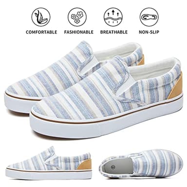 Women's Slip on Shoes Low Top Canvas Sneakers Loafers Non Slip Fashion Casual Low Cut Shoes(Light Blue Stripes.US8.5)… - Image 7
