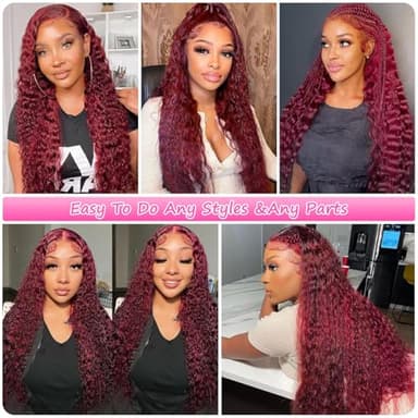 UTracycoy 99j Burgundy Wig Human Hair 13x6 Deep Wave Lace Front Wigs Human Hair 180 Density Red Colored Wigs Human Hair for Black Women Burgundy Deep Curly Lace Frontal Wigs (30 Inch) - Image 6