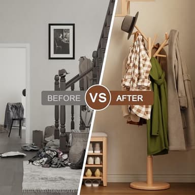 Muwuele Coat Rack,Solid Wood Coat Rack Freestanding with 12 Hooks,Coat tree freestanding 3 Adjustable Heights for coat, Hats, Handbags，Coat Stand for Entryway,Bedroom (Natural) - Image 8