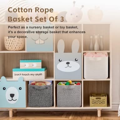 Storage Basket for Organizing, Woven Baskets for Storage, Rectangle Decorative Baskets for Shleves, Closet, Toys, Books, Nursery Organizer Bins - Pack of 3 (White - Image 4