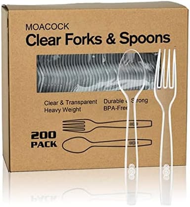 200 Count Plastic Silverware, Heavy Weight Plastic Forks Spoons Disposable Utensils Cutlery Set for Wedding Party Supplies Everyday Use - Image 3