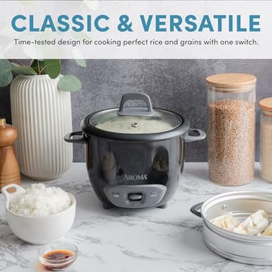 Aroma Housewares 6-Cup (Cooked) Pot-Style Rice Cooker and Food Steamer, Black ARC-743-1NGB - Image 3