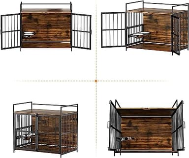 ROOMTEC Furniture Style Large Dog Crate with 360° & Adjustable Raised Feeder for Dogs 2 Stainless Steel Bowls -End Table House Pad, Indoor Use,41" L X 24" W 36" H, Classic Brown - Image 6