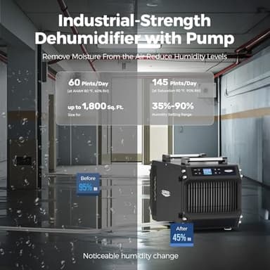 ALORAIR 145 Pint Crawl Spaces Dehumidifier with Pump and Drain Hose, Auto Defrost for Crawlspaces, Commercial, Basements, and Large Rooms up to 1800 Sq.Ft - Image 3