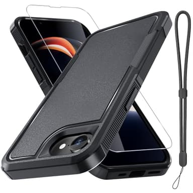 RMOCR for iPhone 16E Case with Screen Protector,Military Grade Heavy Duty Shockproof Phone Cover with Wrist Lanyard Strap for iPhone 16E 2025 Released,Black Matte - Image 1