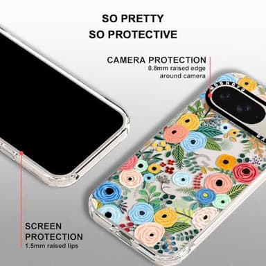 MOSNOVO Case for Google Pixel 9 & Pixel 9 Pro, [Buffertech 6.6ft Military-Grade Drop Protection] [Anti Peel Off Tech] Clear TPU Bumper Phone Case Cover Design - Pastel Floral Garden - Image 4