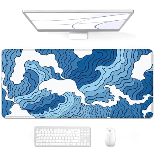 Auhoahsil Large Mouse Pad, XXL Gaming Mousepad, Desk Mat for Desktop, Thick Rubber, Big & Long Size, Stitched Edges, Full Desk Pad for Laptop & Computer, Extended 31.5 x 11.8 in, Janpanese Wave - Image 1