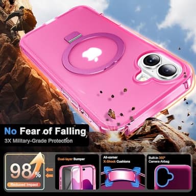 Turquiase for iPhone 16 Plus Full Body Shockproof Case with Magnetic Invisible Stand [Compatible with MagSafe] Built-in Screen Protector Military Drop ProtectionTranslucent Phone Cover -Hot Pink - Image 3