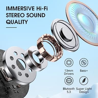 Wireless Earbuds Bluetooth 5.3 Headphones 40 Hrs Playtime with LED Display, Deep Bass Stereo and Noise Cancelling Bluetooth Earbuds HD Mics IPX7 Waterproof Ear Bud for iPhone and Andorid, Metal Black - Image 4