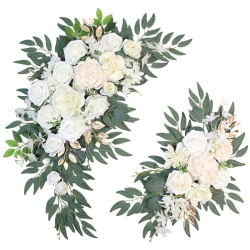 Odouzy Pack of 2 Wedding Arch Decorations Artificial Hanging Flowers Floral Swag for Wedding Welcome Sign Backdrop Balloon Arch Home Party Bridal Ceremony Reusable(White) - Image 1