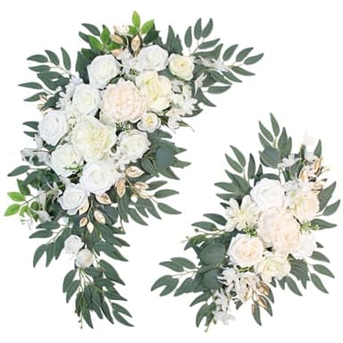 Odouzy Pack of 2 Wedding Arch Decorations Artificial Hanging Flowers Floral Swag for Wedding Welcome Sign Backdrop Balloon Arch Home Party Bridal Ceremony Reusable(White) - Image 1