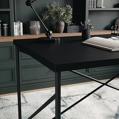Martha Stewart Maddox Home Office Parsons Desk in Black Wood Grain with Oil Rubbed Bronze Metal X-Frame - Image 8
