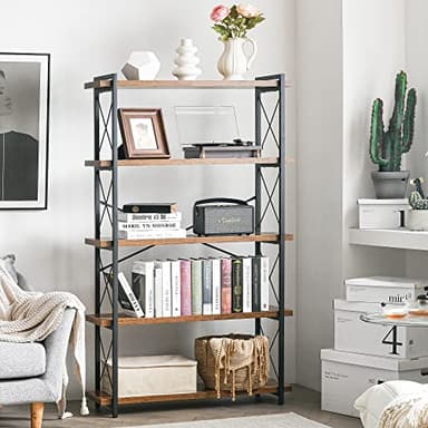 HCHQHS Bookshelf, 5-Tier Industrial Bookcase, Rustic Open Book Shelf, Freestanding Tall Bookshelves with Metal Frame - Image 2