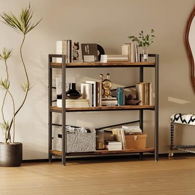Book Shelf, 3 Tier Bookshelf 31.49" Width, Book Shelf Storage and Organization, Wooden and Metal Industrial Bookcase, Large Book Shelves for Home Living Room Bedroom Office Storage(Vintage) - Image 7