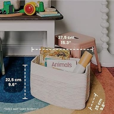 OrganiHaus Woven Storage Baskets for Organizing, Cotton Rope Organizer Bins for Shelves, Closet & Nursery, Dog Toy Basket, Decorative Bins for Toys, Towels & Books - 15x10x9, Rainbow Stitches - Image 4