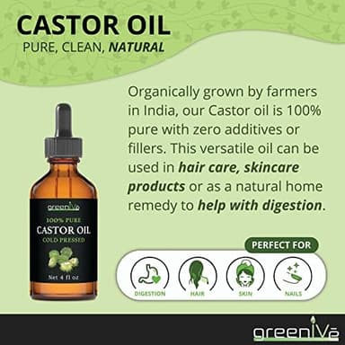 GreenIVe 100% Pure Castor Oil – Cold-Pressed, Hexane-Free – Hair, Eyebrows, Eyelashes, Skin Moisturizer, Castor Pack Wrap Oil Glass Bottle (4 Fl oz - Image 5