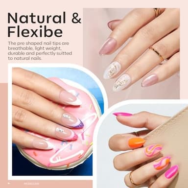 modelones Short Almond Gel Nail Tips Kit, 9-in-One Nail Glue with Portable U V Lamp 216Pcs 12Sizes Pre-Etched Press ons Fake Acrylic Extension Kit DIY Salon Gift for Women - Image 3