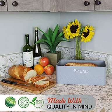 Baking & Beyond Space-Saving Bread Box with Bamboo Cutting Board Lid,13"x7.5"x5" for Kitchen Countertop, Bread Storage Container Holder, Bread Keeper Bin - Fresh Loaves - Image 3