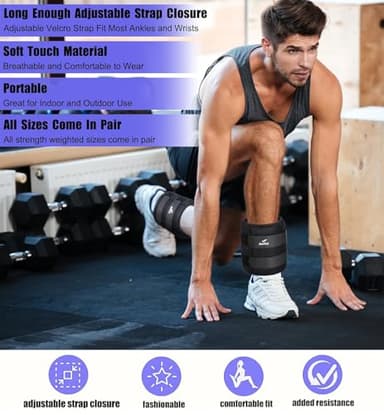 Ankle Weight, Wrist Leg Arm Weights for Women Men Children with Adjustable Straps, A Pair of 20LBS(10 LB Each Weight) Strength Training Weighted for Walking Yoga Jogging Running Dance, Black - Image 5