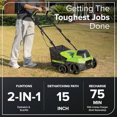 Greenworks 40V 15 inch Dethatcher/Scarifier, Tool Only - Image 3