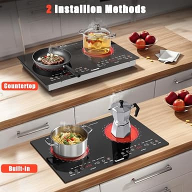 Traenvir 2 Burner Electric Cooktop, 24 Inch Countertop & Built-in Electric Stove 2000W, Portable Double Burner Ceramic Cooktop, Child Safety Lock, Timer, 8 Power Levels, 110V-120V Plug in - Image 4