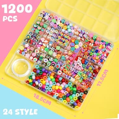 Gionlion 1200 Pcs Polymer Clay Beads Bracelet Making Kit, 25 Style Animal Fruit Flower Butterfly Bunny Pony Letter Beads Charms for Jewelry Making, DIY Art and Crafts Toys Gifts for 4+ Year Old Kids - Image 5