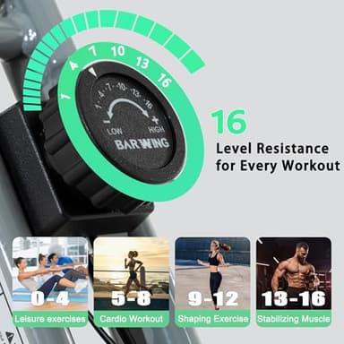 BARWING Stationary Exercise Bike for Home Workout, 5 IN 1 Foldable Indoor Cycling Bike for Seniors, 350LB Capacity, 16-Level Magnetic Resistance, Seat Backrest Adjustments - Image 2