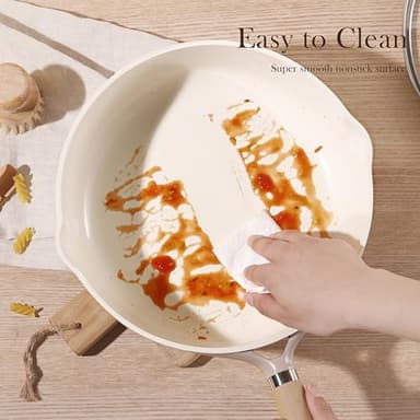 CAROTE 10" Ceramic Frying Pan with Lid, Non Stick Frying Pan Skillet Chef's Pan, Healthy & PFOA/PFAS Free, Induction-Compatible, Taupe - Image 7