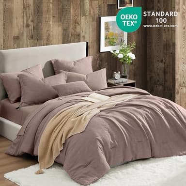 Geniospin King Size Comforter Set- 7 Piece Misty Rose Textured King Bedding Set, Soft Solid Bed in a Bag for All Season, King Comforter Set with Sheets(Misty Rose,102''x90'') - Image 3