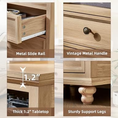 Joaxswe Farmhouse Nightstand Set of 2 with Charging Station, 24" Wide End Table with 2 Drawers,Natural Dresser for Bedroom,Bed Side Table Chest of Drawers Cabinet, Night Stand for Living Room - Image 5
