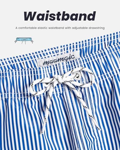 maamgic Mens Swim Trunks Quick Dry Swim Shorts with Mesh Lining Funny Swimwear Bathing Suits 7inch Blue Striped Medium - Image 3